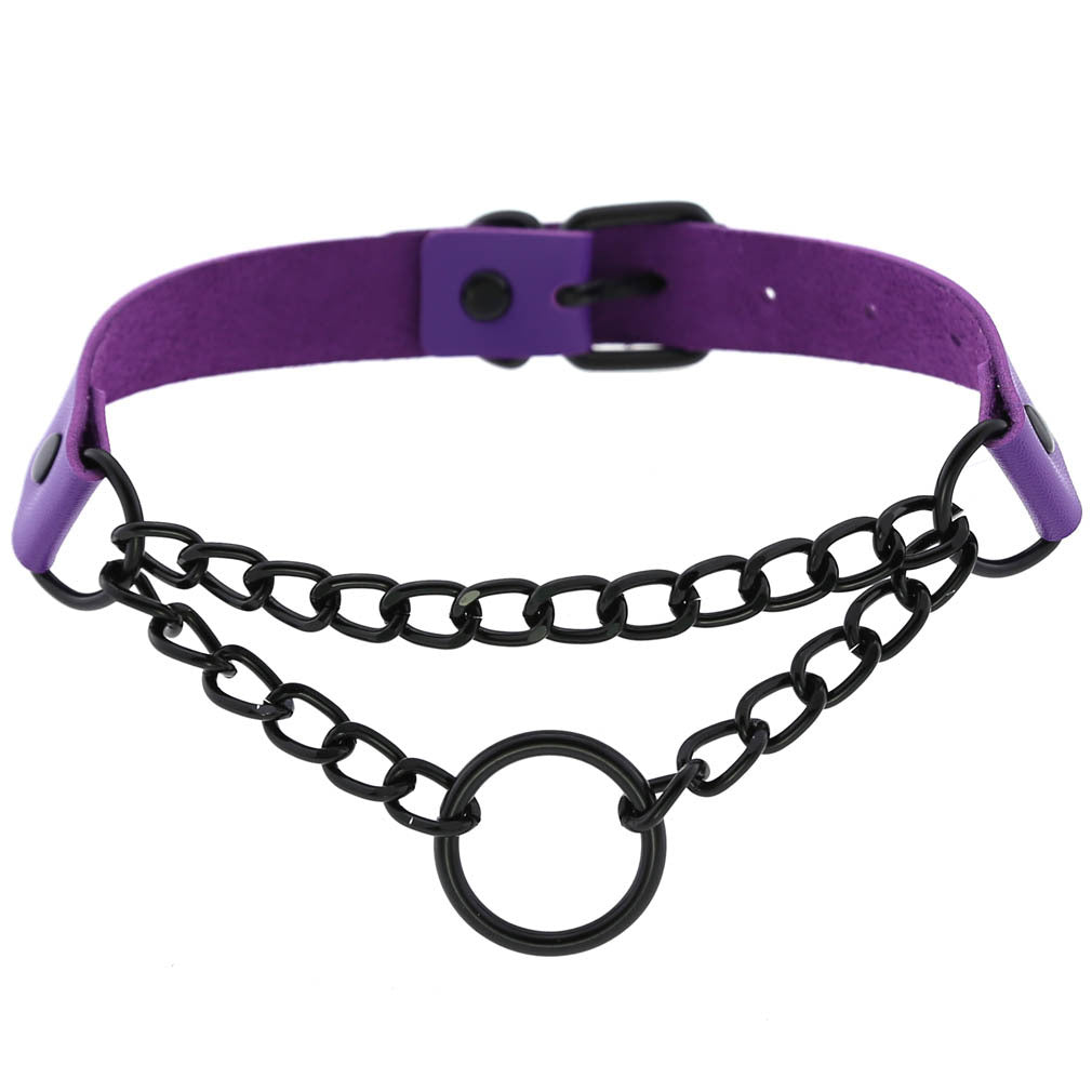 Punk Leather Neckband Street Shot Black Chain Neck Rings
