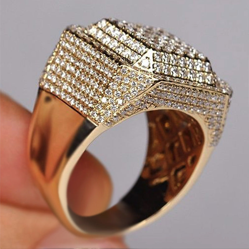 Men's Popular Domineering Square Micro Setting Alloy Rings