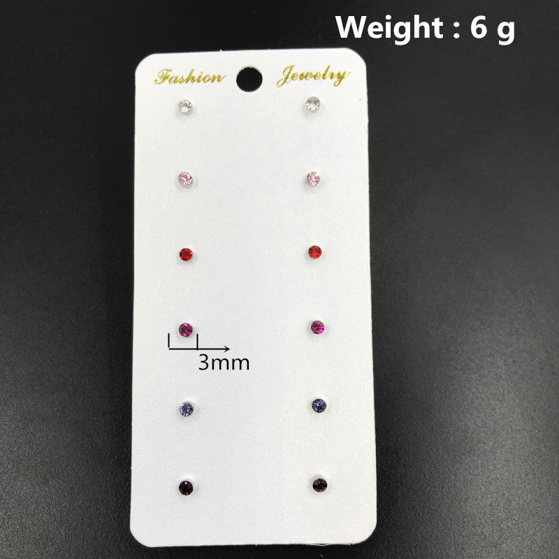Pairs Combination Scale Grain Earings Round Colorful Rhinestone Gem Opal Stud Earrings