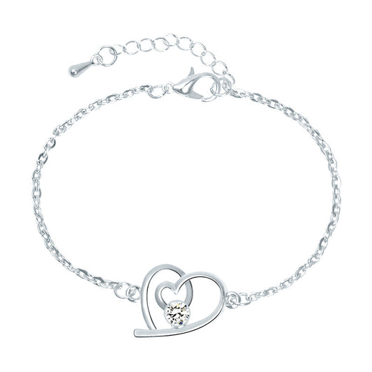 Women's Heart Ornament Heart-to-heart Simple Korean Diamond Bracelets