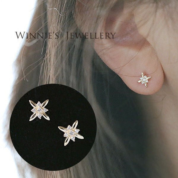 Gold Plated White Inlaid Zirconium Diamond Simple Earrings