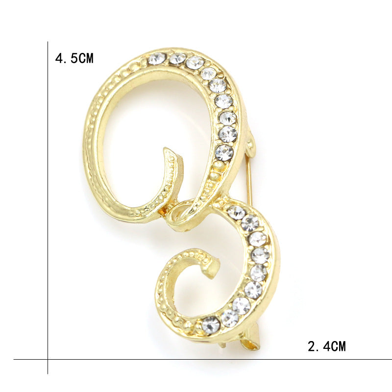 Fashion English Letter Brooch Diamond Alloy Corsage Brooches