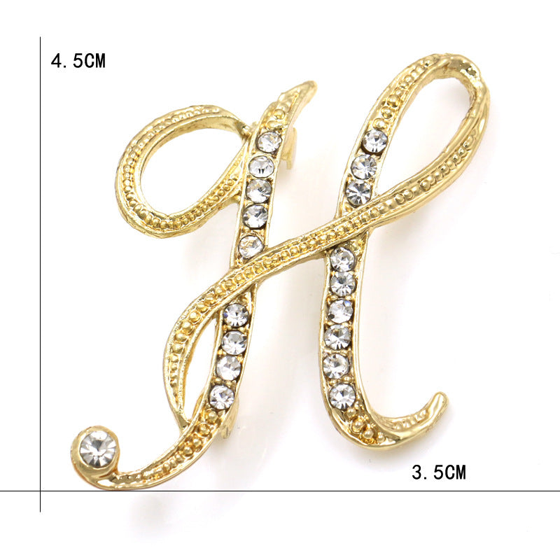 Fashion English Letter Brooch Diamond Alloy Corsage Brooches