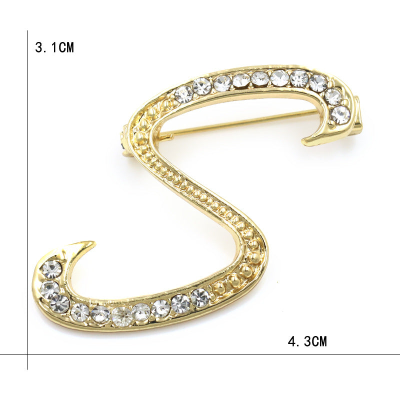 Fashion English Letter Brooch Diamond Alloy Corsage Brooches