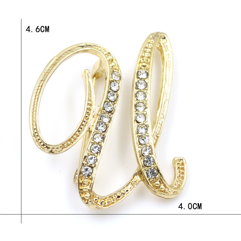 Fashion English Letter Brooch Diamond Alloy Corsage Brooches