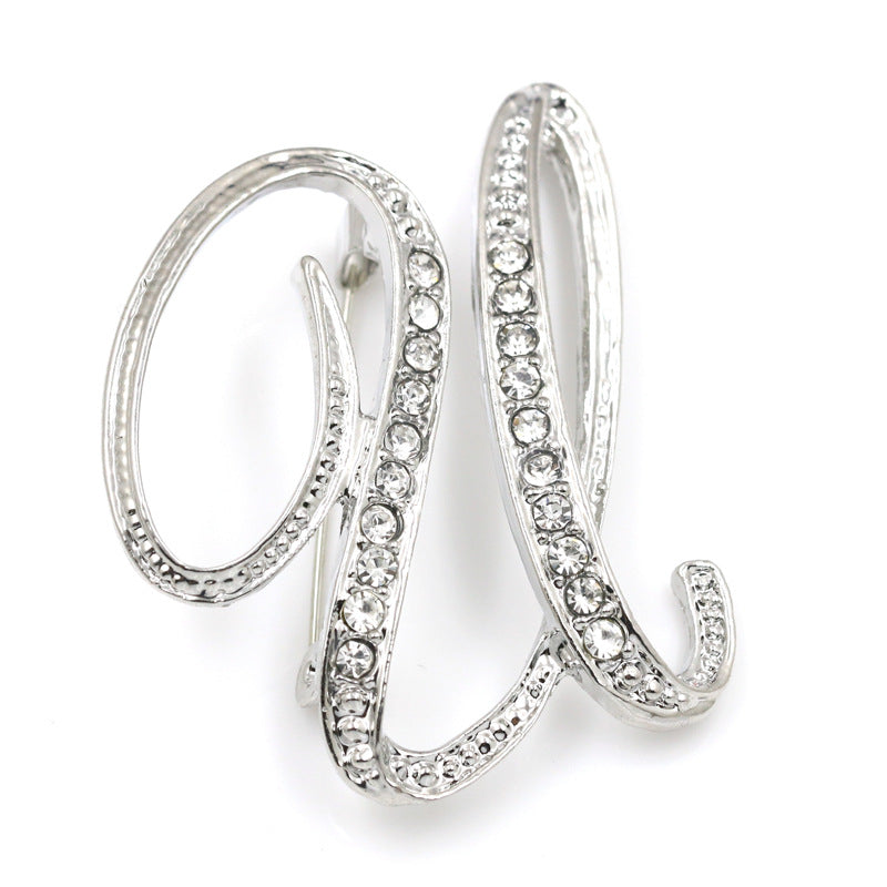 Fashion English Letter Brooch Diamond Alloy Corsage Brooches