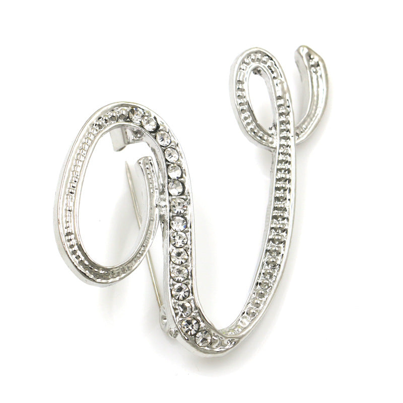 Fashion English Letter Brooch Diamond Alloy Corsage Brooches