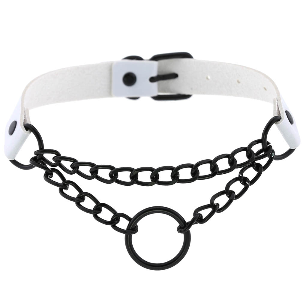 Punk Leather Neckband Street Shot Black Chain Neck Rings