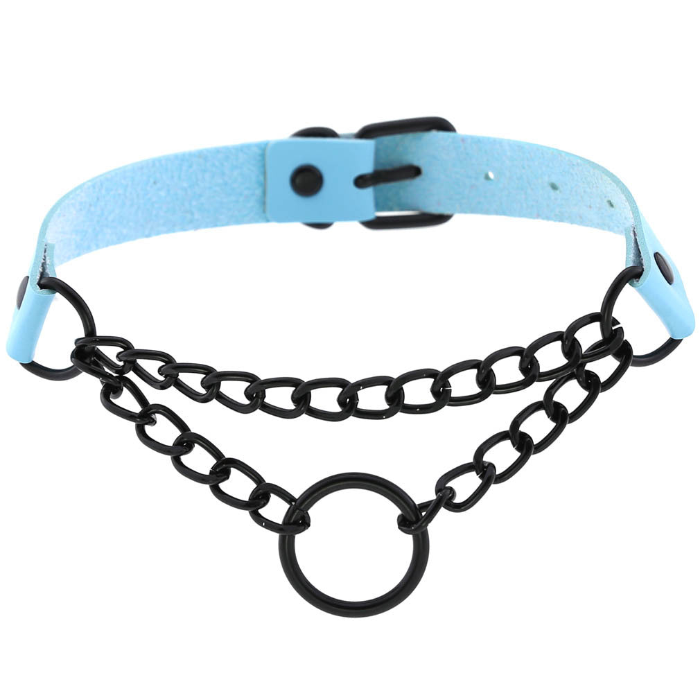Punk Leather Neckband Street Shot Black Chain Neck Rings