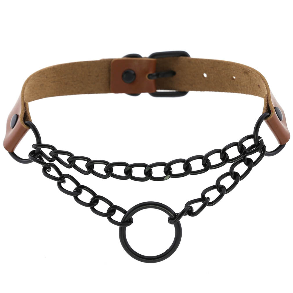 Punk Leather Neckband Street Shot Black Chain Neck Rings