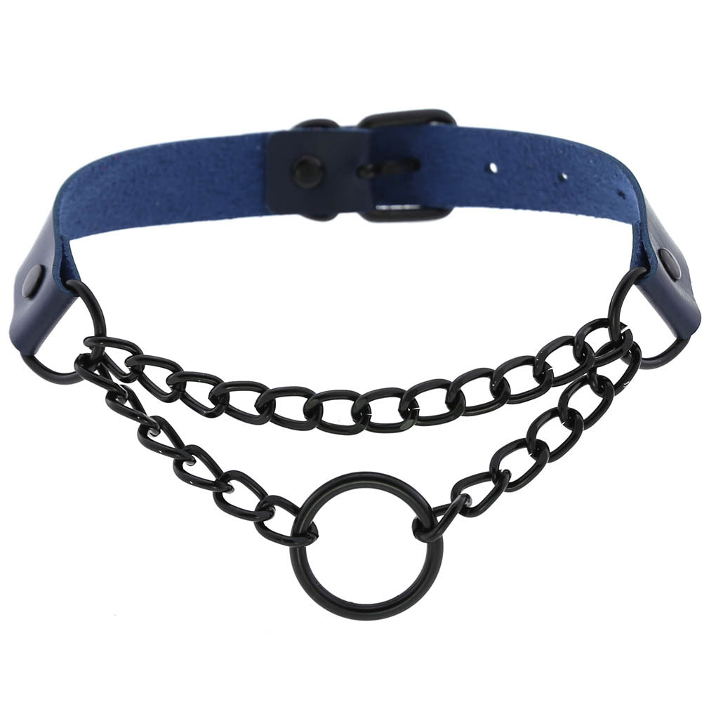 Punk Leather Neckband Street Shot Black Chain Neck Rings