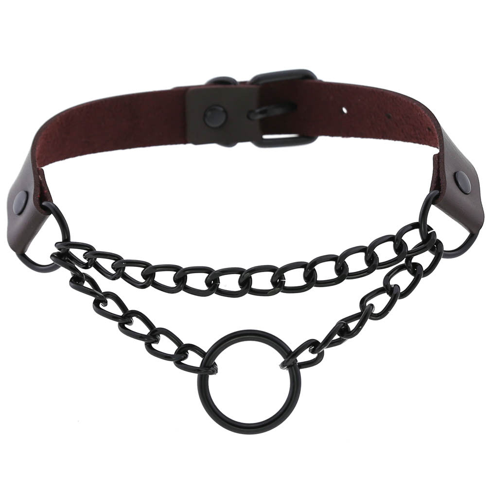 Punk Leather Neckband Street Shot Black Chain Neck Rings