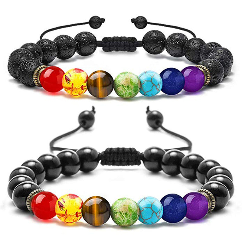 Volcanic Rock Colorful Natural Stone Beads Brace Bracelet