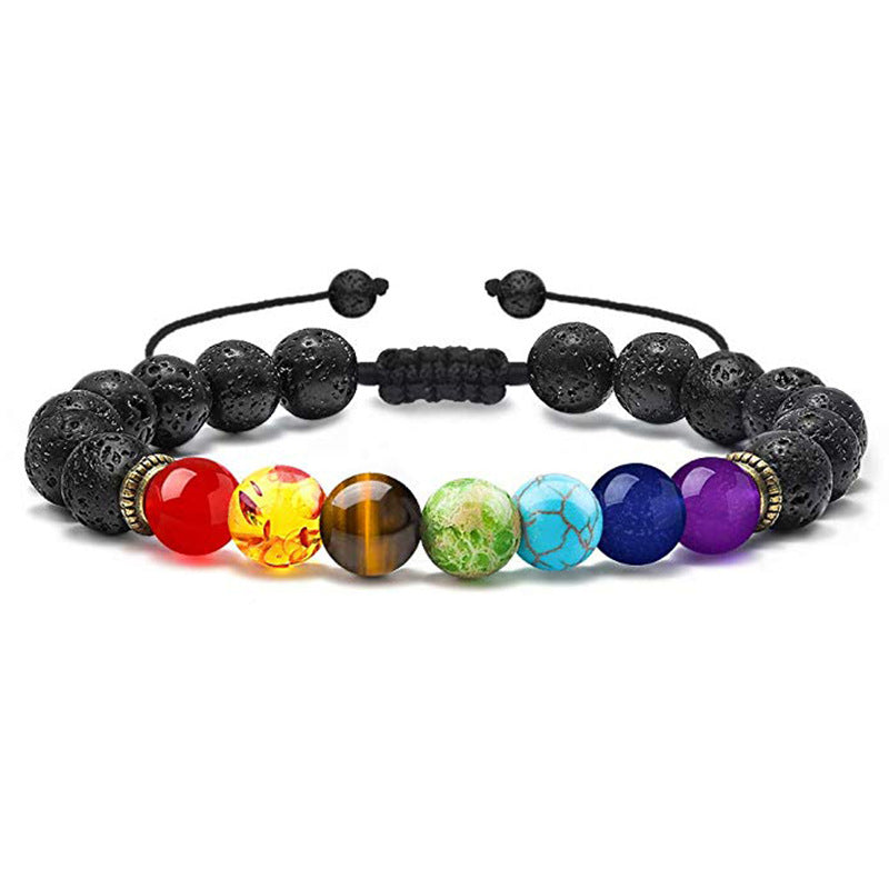 Volcanic Rock Colorful Natural Stone Beads Brace Bracelet