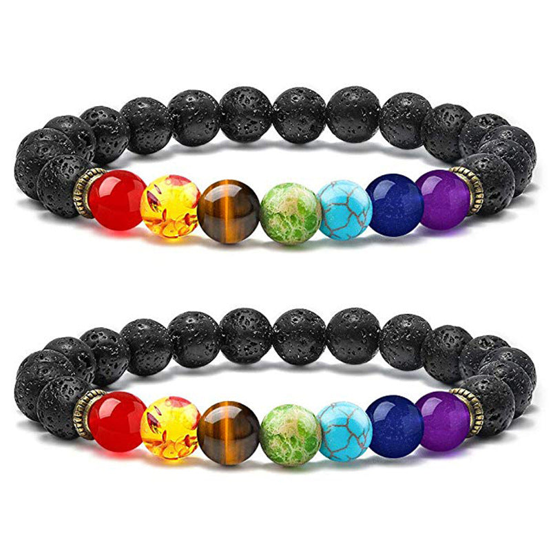 Volcanic Rock Colorful Natural Stone Beads Brace Bracelet