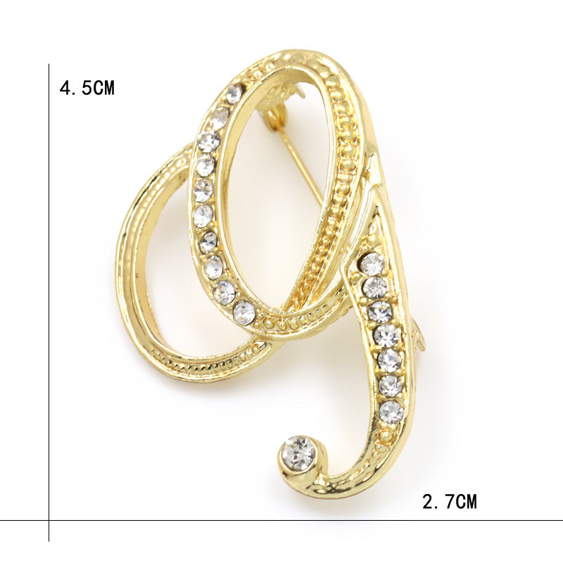 Fashion English Letter Brooch Diamond Alloy Corsage Brooches