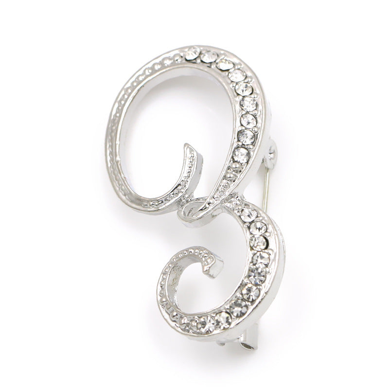 Fashion English Letter Brooch Diamond Alloy Corsage Brooches