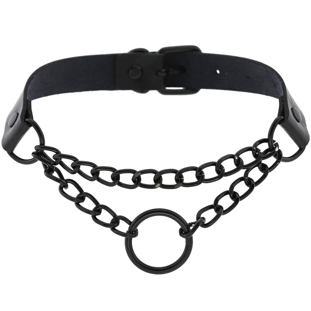 Punk Leather Neckband Street Shot Black Chain Neck Rings