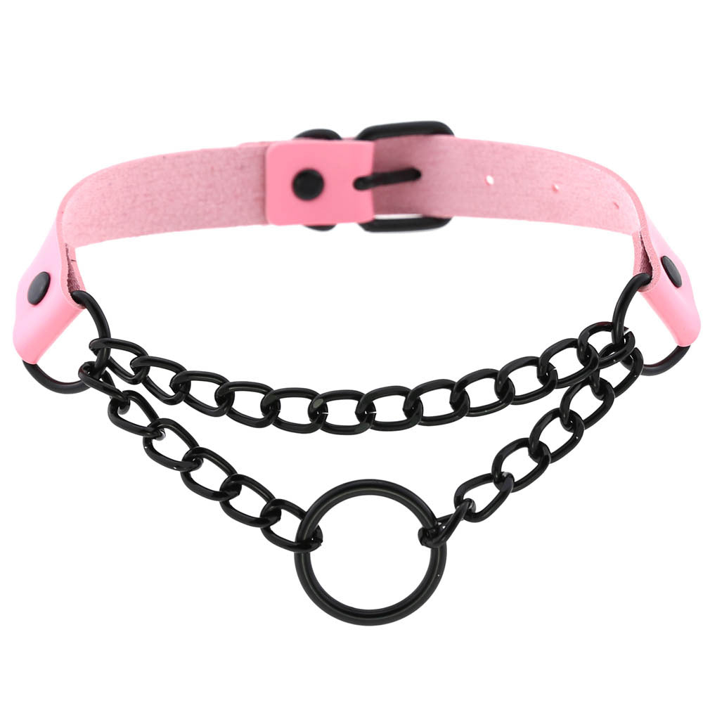 Punk Leather Neckband Street Shot Black Chain Neck Rings