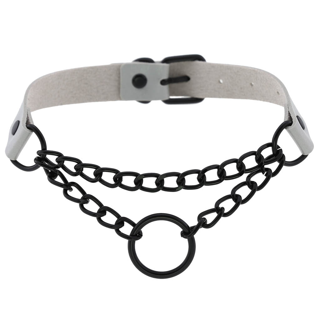 Punk Leather Neckband Street Shot Black Chain Neck Rings