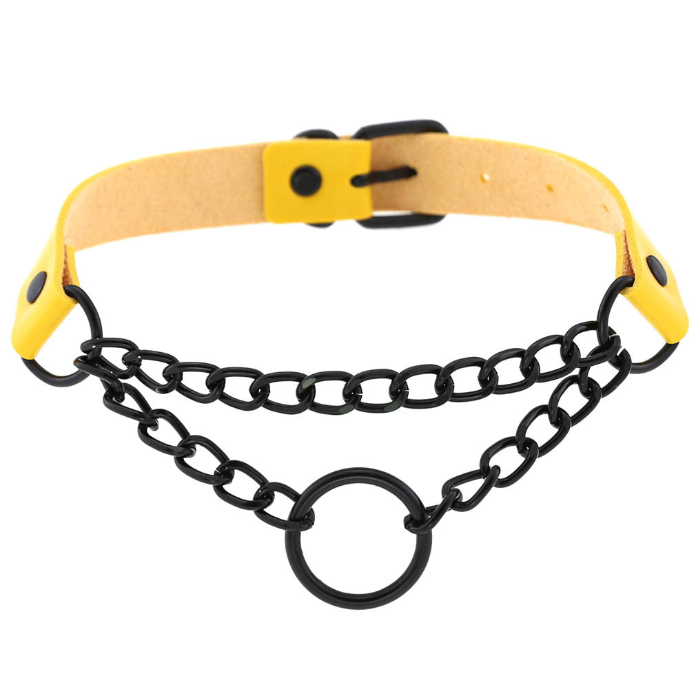 Punk Leather Neckband Street Shot Black Chain Neck Rings