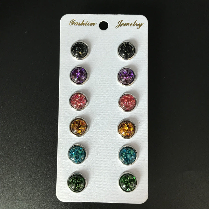 Pairs Combination Scale Grain Earings Round Colorful Rhinestone Gem Opal Stud Earrings