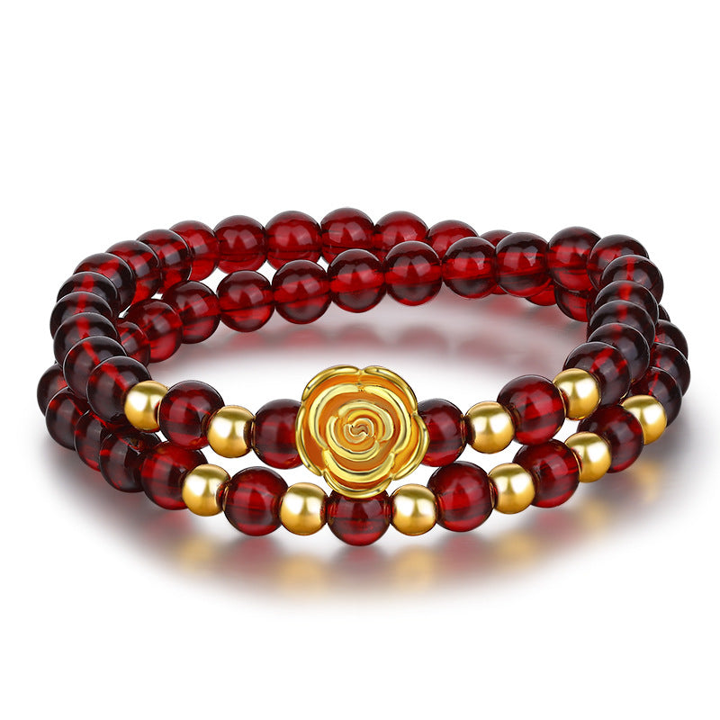 Women's Natural Claret Garnet Pi Gold Hard Bracelet
