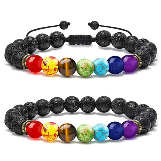Volcanic Rock Colorful Natural Stone Beads Brace Bracelet