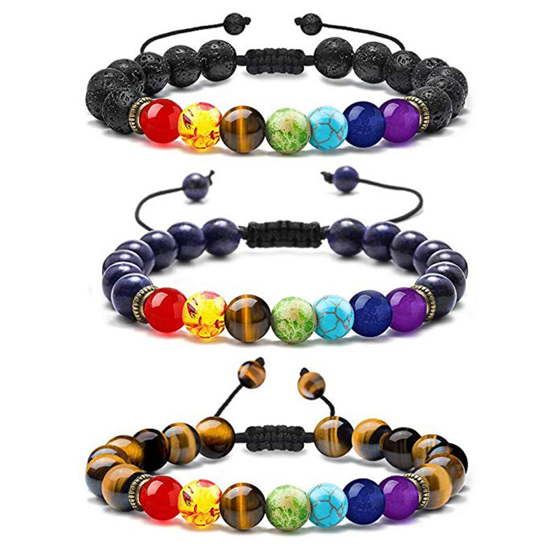 Volcanic Rock Colorful Natural Stone Beads Brace Bracelet