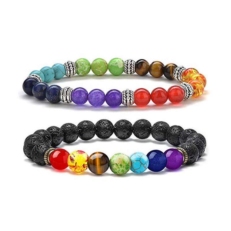 Volcanic Rock Colorful Natural Stone Beads Brace Bracelet