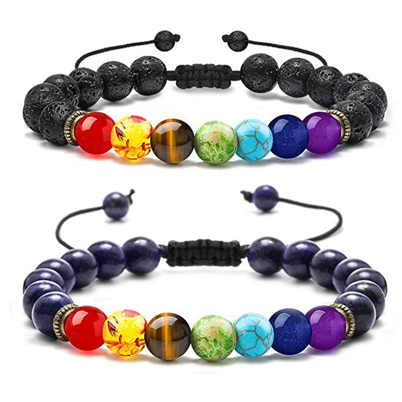 Volcanic Rock Colorful Natural Stone Beads Brace Bracelet