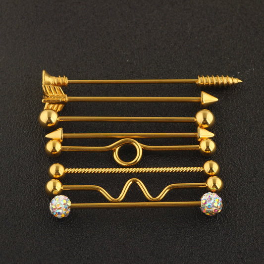 Gold Arrow Screw Ear Extender Industrial Barbell Popular Double Straight Stud Earrings