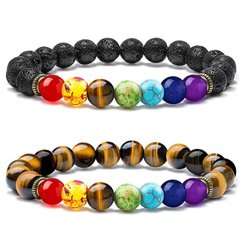 Volcanic Rock Colorful Natural Stone Beads Brace Bracelet