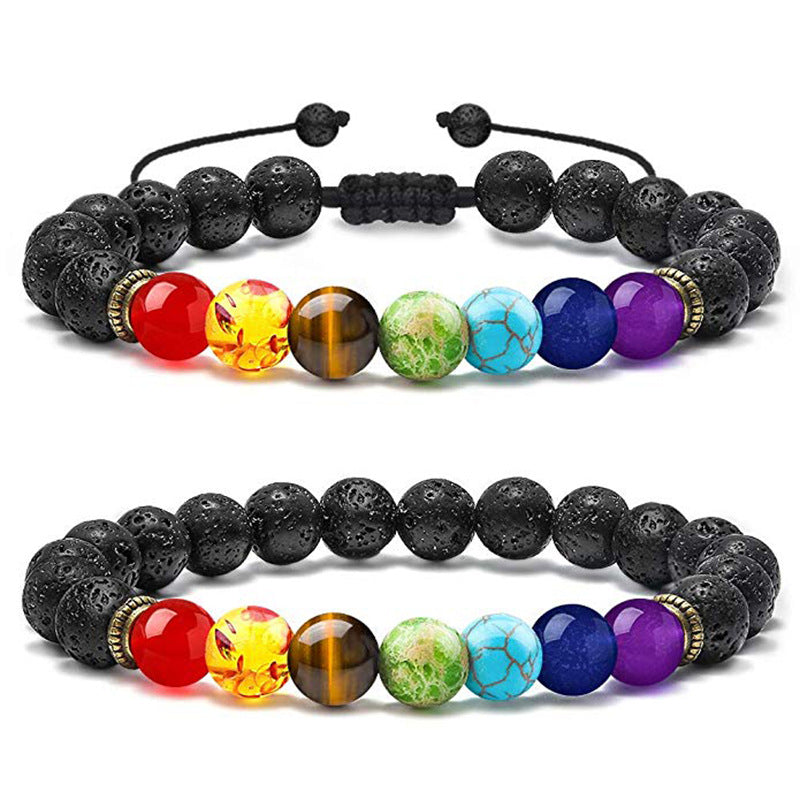 Volcanic Rock Colorful Natural Stone Beads Brace Bracelet