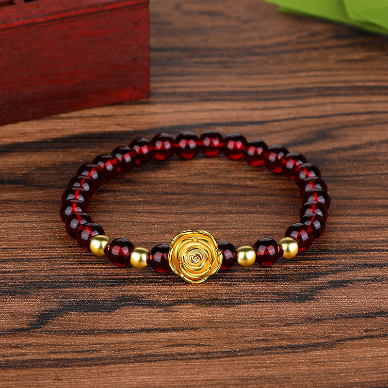 Women's Natural Claret Garnet Pi Gold Hard Bracelet