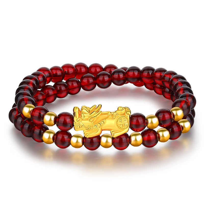 Women's Natural Claret Garnet Pi Gold Hard Bracelet