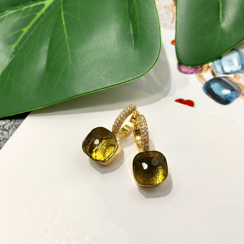Rhinestone Korean Style Cold Candy Color Geometric Stud Earrings