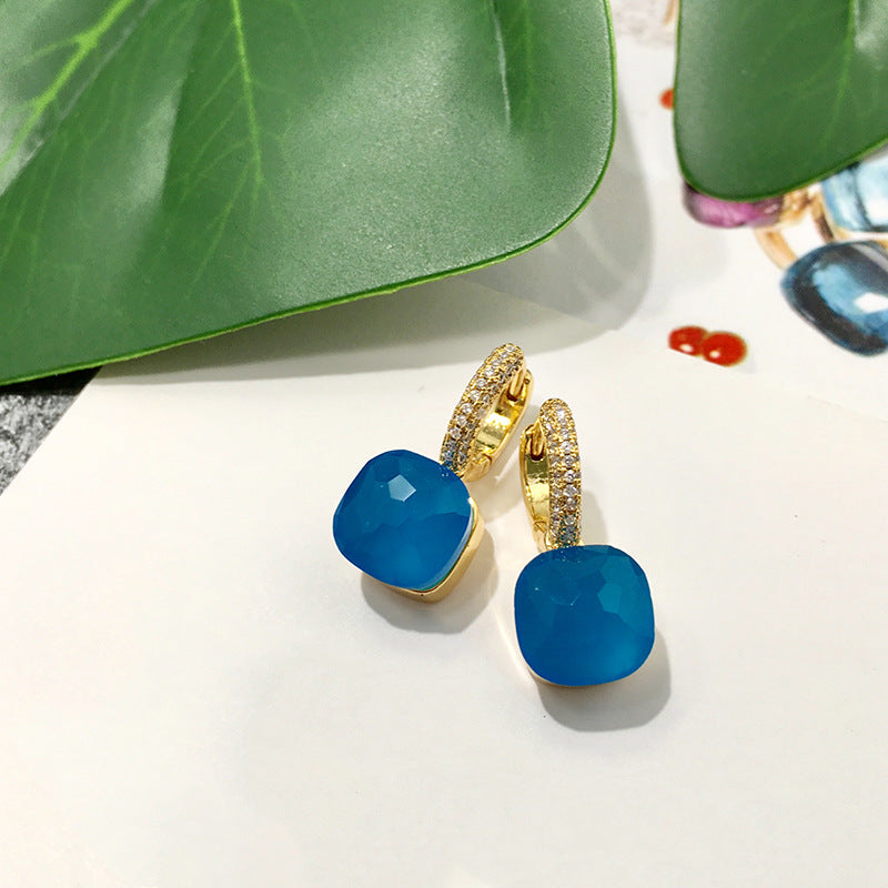 Rhinestone Korean Style Cold Candy Color Geometric Stud Earrings