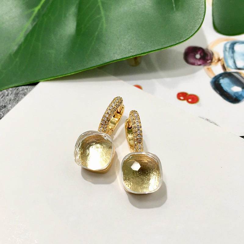 Rhinestone Korean Style Cold Candy Color Geometric Stud Earrings