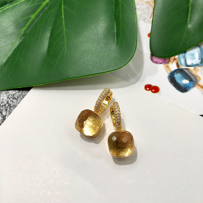 Rhinestone Korean Style Cold Candy Color Geometric Stud Earrings