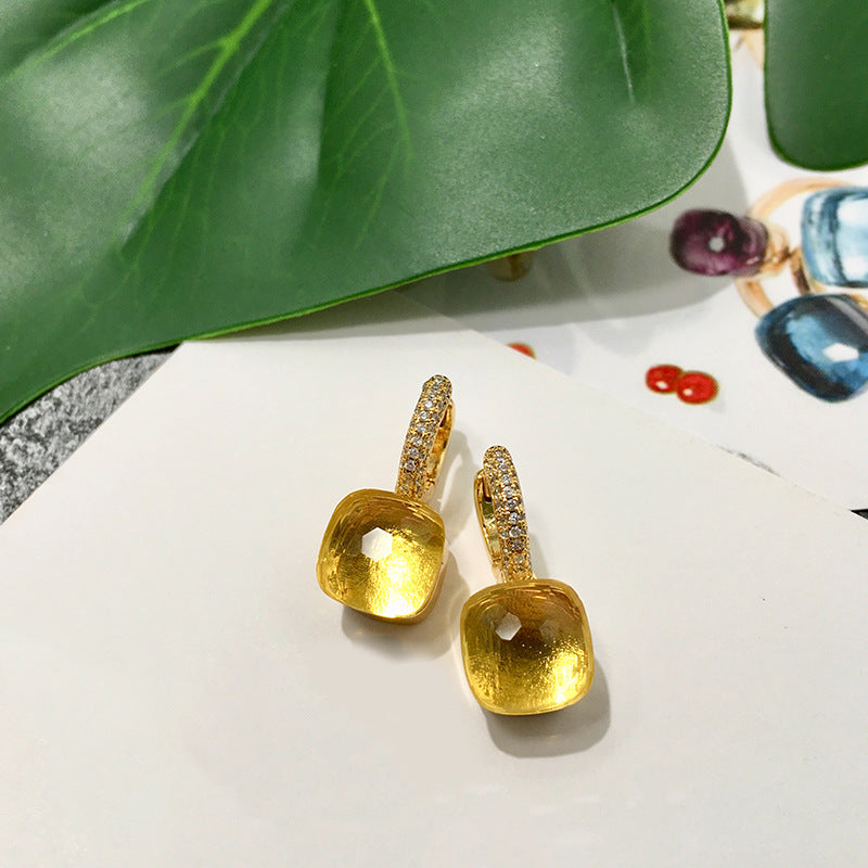 Rhinestone Korean Style Cold Candy Color Geometric Stud Earrings