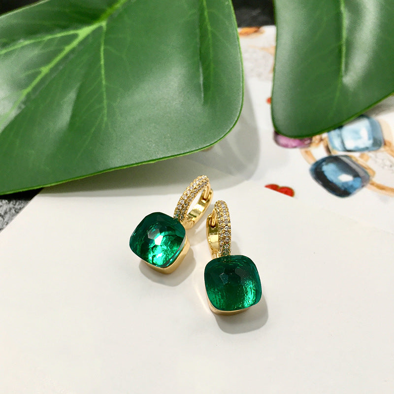 Rhinestone Korean Style Cold Candy Color Geometric Stud Earrings