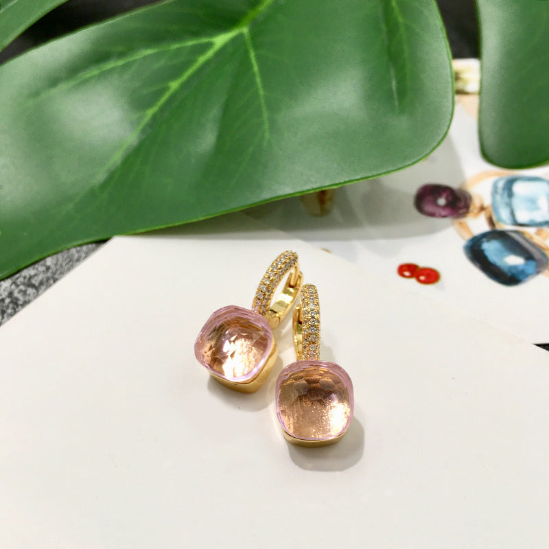 Rhinestone Korean Style Cold Candy Color Geometric Stud Earrings