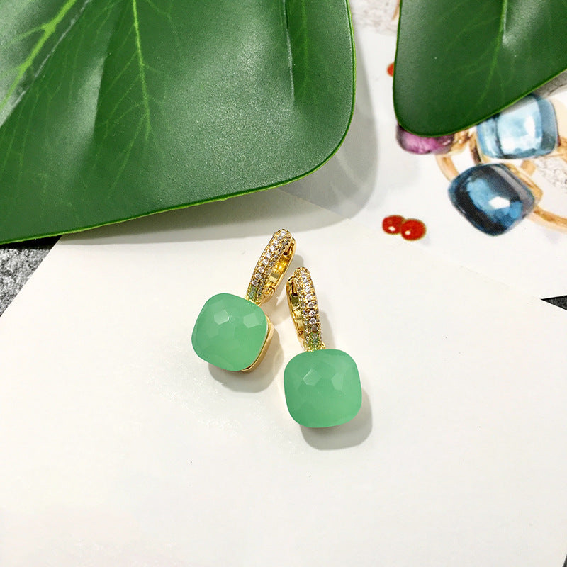 Rhinestone Korean Style Cold Candy Color Geometric Stud Earrings