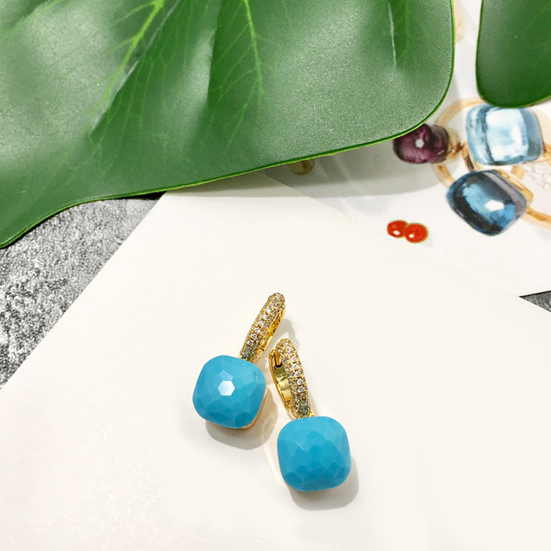 Rhinestone Korean Style Cold Candy Color Geometric Stud Earrings