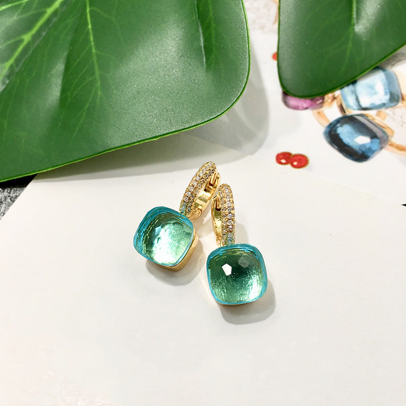 Rhinestone Korean Style Cold Candy Color Geometric Stud Earrings