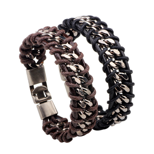 Men's Genuine Leather Personalized Popular Fashion Chain Bracelet