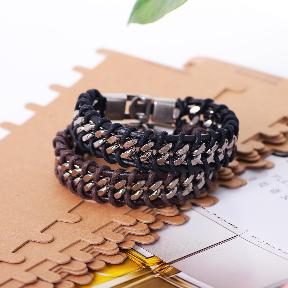 Men's Genuine Leather Personalized Popular Fashion Chain Bracelet