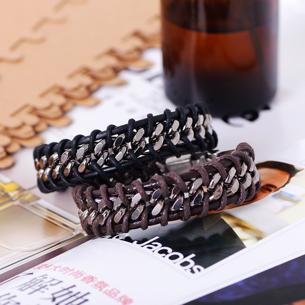 Men's Genuine Leather Personalized Popular Fashion Chain Bracelet