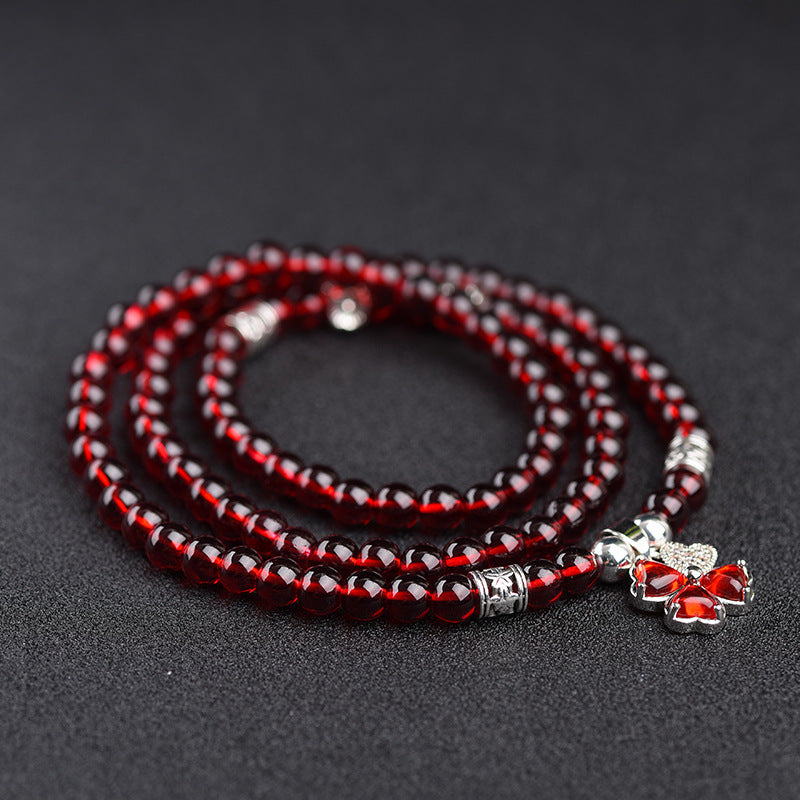 Mu Wine Red Imitation Stone Garnet Couple Crystal Bracelet